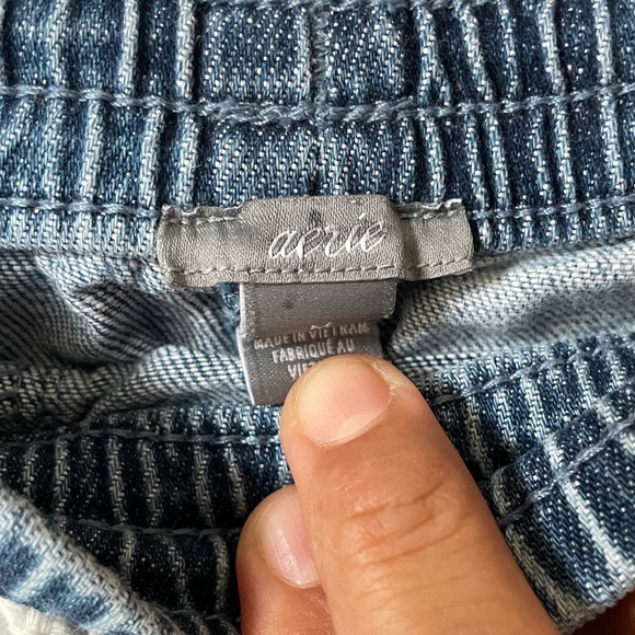 Aerie Denim Jean Patchwork Pull On Drawstring Cut-Off Shorts - Picture 4 of 5